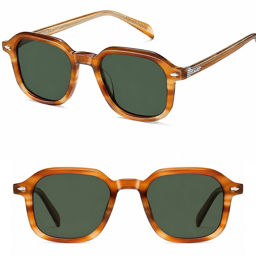 Unisex Amber Tortoise Green Square Retro Classic Sunglasses *Case Included*